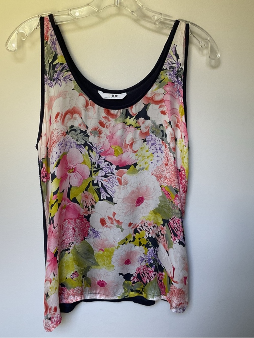 Three Dots Floral Scoop Tank Top in Pink, White, Black, Green, Purple